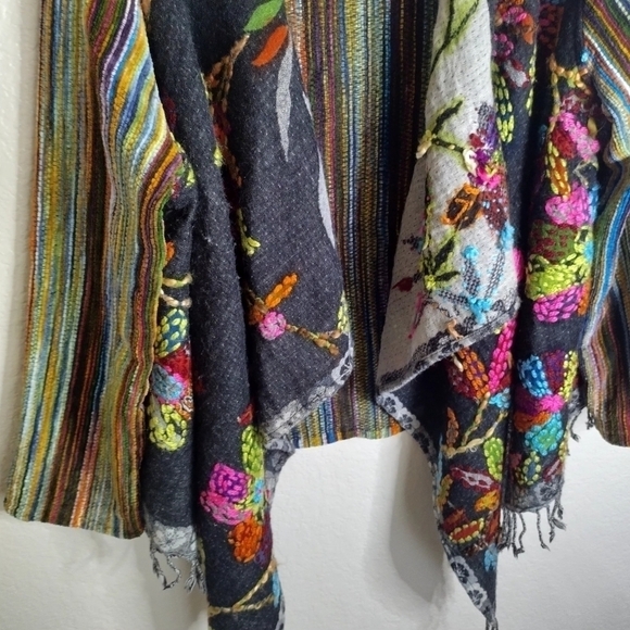 ANU Bohemian Art to Wear Shawl Wool Blend Embroidered Gypsy Open Coat Jacket S/M - Picture 3 of 9